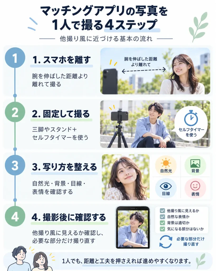 マッチングアプリの写真を1人で撮る4ステップ