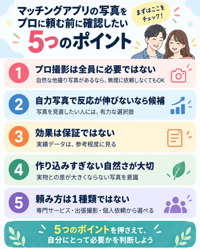 マッチングアプリの写真をプロに頼む前に確認したい5つのポイント