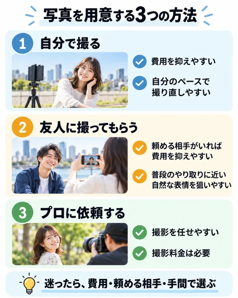 マッチングアプリの写真を用意する3つの方法