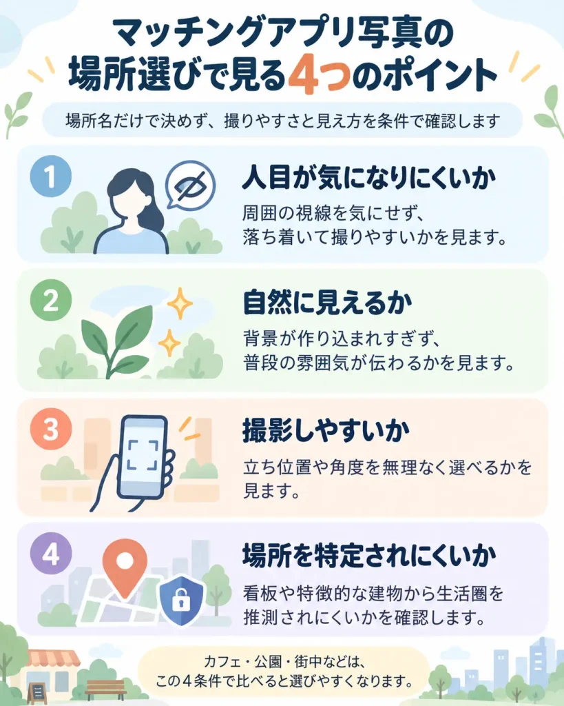 マッチングアプリ写真の場所選びで見る4つのポイント